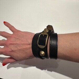 Balenciaga Leather Wrap Bracelet, Size Small